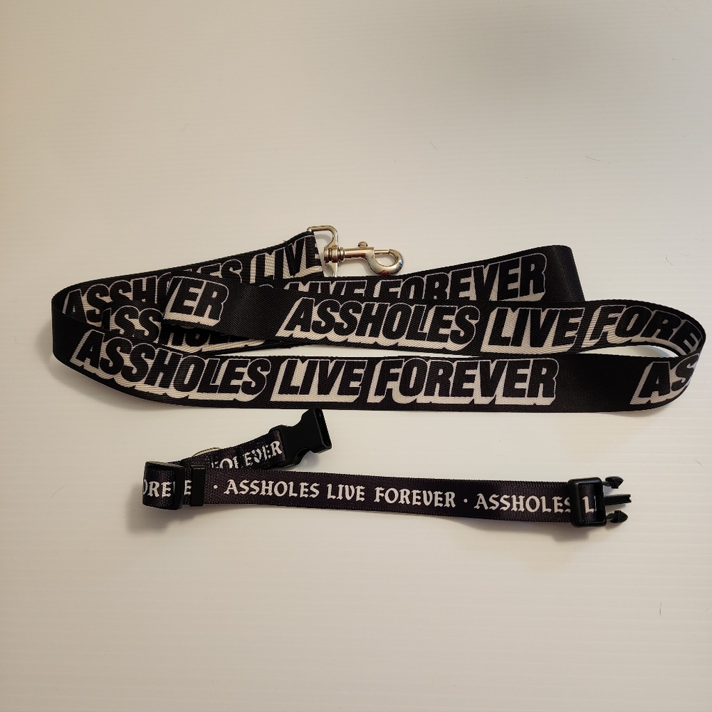 Black and White Pet Leash and Collar Set - A*sholes Live Forever - Rare